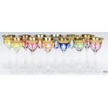 12 Signed Moser Colored Wine Glasses