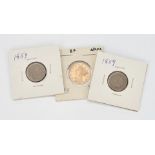 1893 $5 Liberty Gold Coin & 2 1859 Indian Head Pennies