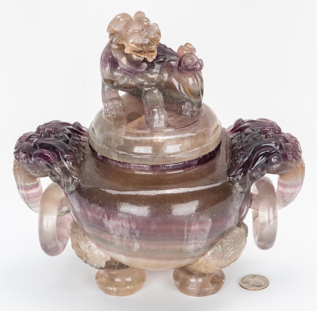 Carved Chinese Agate Censer w/ Foo Dog Finial - Image 15 of 15