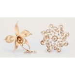 2 14K Gold and Diamond Brooches