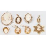 6 Gold and Cameo Jewelry Items