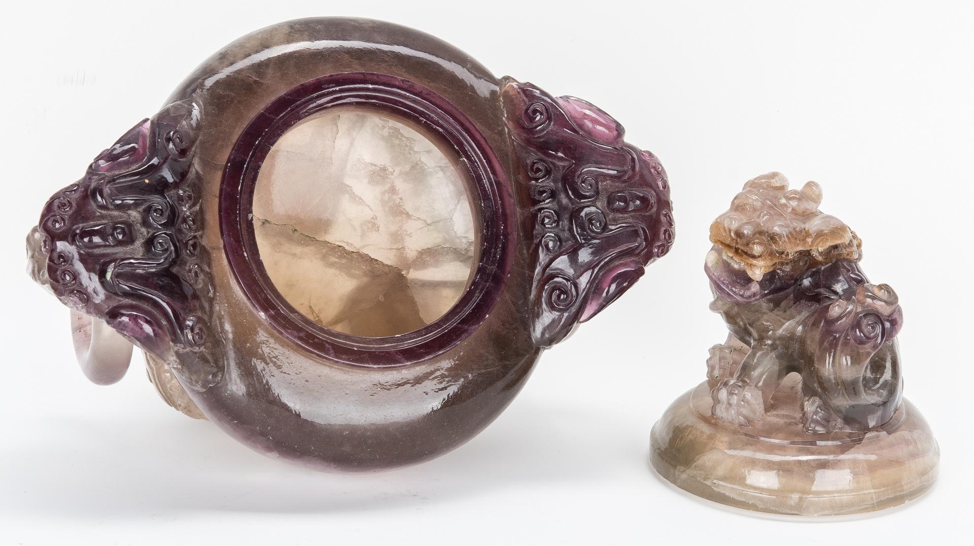 Carved Chinese Agate Censer w/ Foo Dog Finial - Image 6 of 15