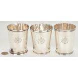 3 Coin Silver Mint Julep Cups, Washington Family Crest