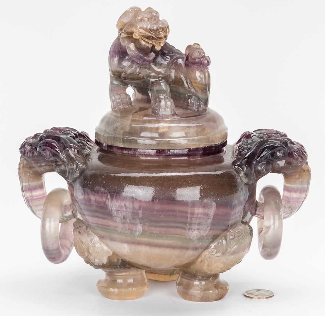 Carved Chinese Agate Censer w/ Foo Dog Finial - Image 14 of 15