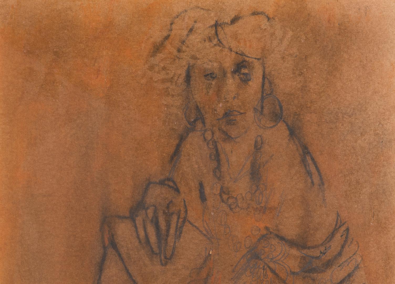 Zero Mostel Graphite & Pastel Drawing, Seated Woman - Image 3 of 7