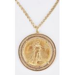 1925 $20 Saint-Gaudens Gold Coin, Mounted