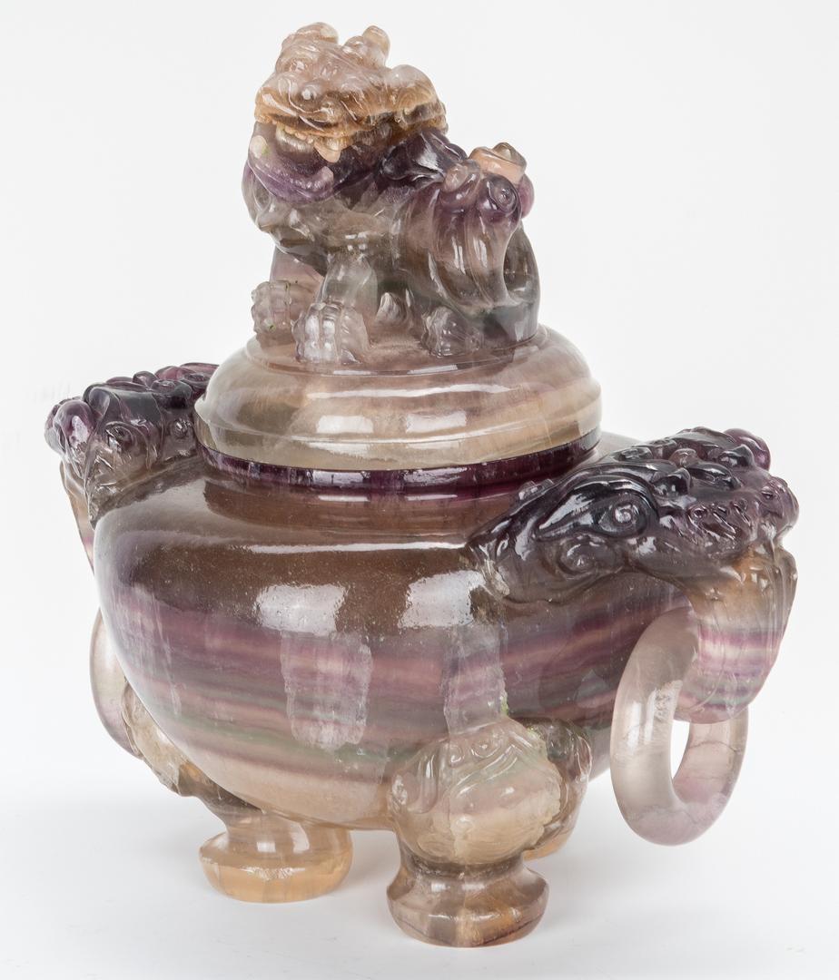 Carved Chinese Agate Censer w/ Foo Dog Finial - Image 2 of 15