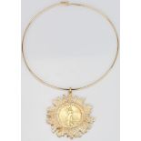 1927 St. Gaudens $20 Gold Coin Mounted in Bezel with Choker Necklace