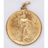 1922 $20 Saint-Gaudens Gold Coin, Mounted