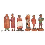 6 Tom Brown Carved & Painted Folk Art Figures