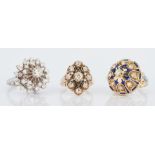 3 Ladies 14K & Diamond Rings, incl. Ballerina