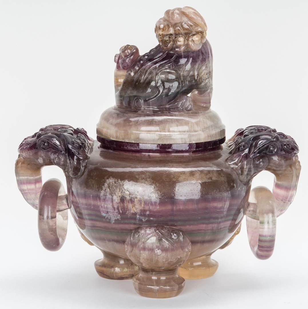 Carved Chinese Agate Censer w/ Foo Dog Finial - Image 10 of 15