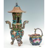 Asian Cloisonne Incense Burner & Teapot, 2 items