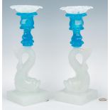 Pr. Sandwich Glass Dolphin Fish Candlesticks