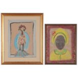 2 Sybil Gibson Outsider Art Mixed Media Paintings, incl. Portrait