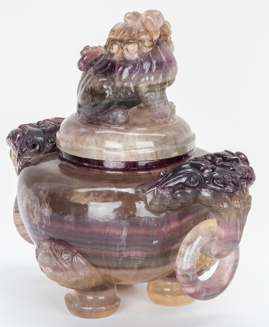 Carved Chinese Agate Censer w/ Foo Dog Finial - Image 11 of 15