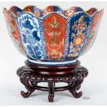 Large Japanese Imari Porcelain Punch Bowl, Scalloped Edge