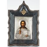 Framed Russian Icon with Silver Oklad
