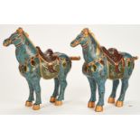 Pair of Chinese Wooden Horses, Cloisonne Pattern