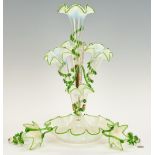 Victorian Green & Opalescent Glass Epergne w/ Baskets