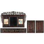 Asian Carved Shelf & 3 Hardwood Plaques