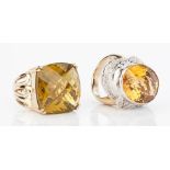 2 Ladies Rings: 14K Citrine & 10K Prasiolite