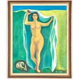 Meyer Wolfe O/C, Nude with Siamese Cat