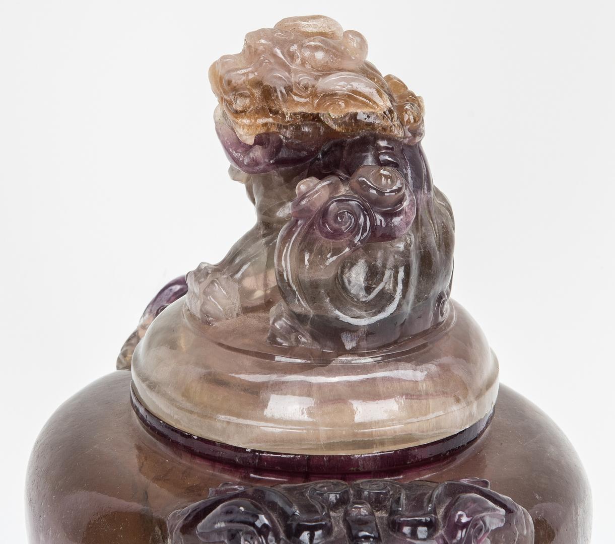Carved Chinese Agate Censer w/ Foo Dog Finial - Image 9 of 15