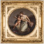 European School Oil Painting, Classical Female w/ Cherub