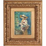 Signed 19th Cent. Watercolor, Grape Harvester