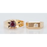 Pr. 14K Men's Gold Rings w/ Stones