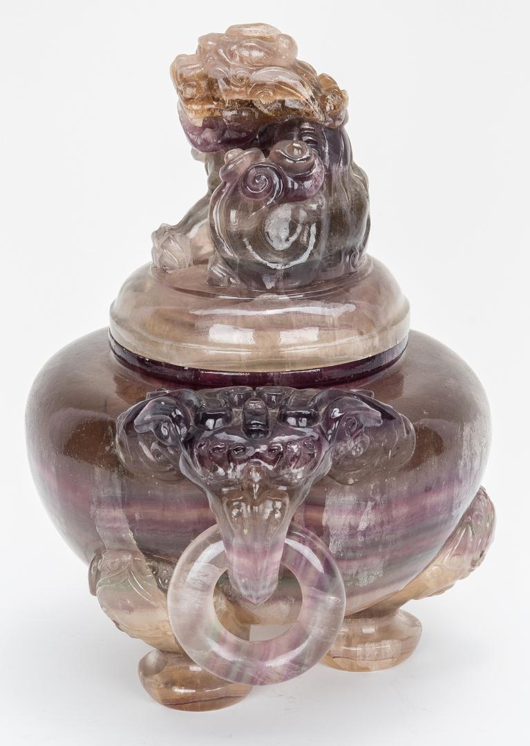 Carved Chinese Agate Censer w/ Foo Dog Finial - Image 3 of 15