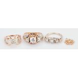 3 14K & Diamond Rings and 1 14K Diamond Pendant, 4 items