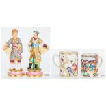 Pr. Chinoserie Porcelain Figures & Export Mugs