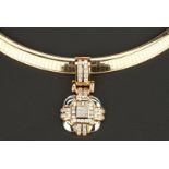 14K Omega Choker Necklace w/ 18K Diamond Pendant