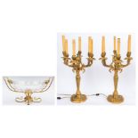 Pr. Gilt Bronze Candelabra & Bronze Mounted Centerpiece Bowl