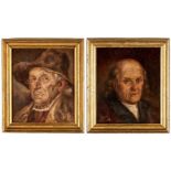 Pair Small German Portraits, Men's Head Studies, Josef Schwickart