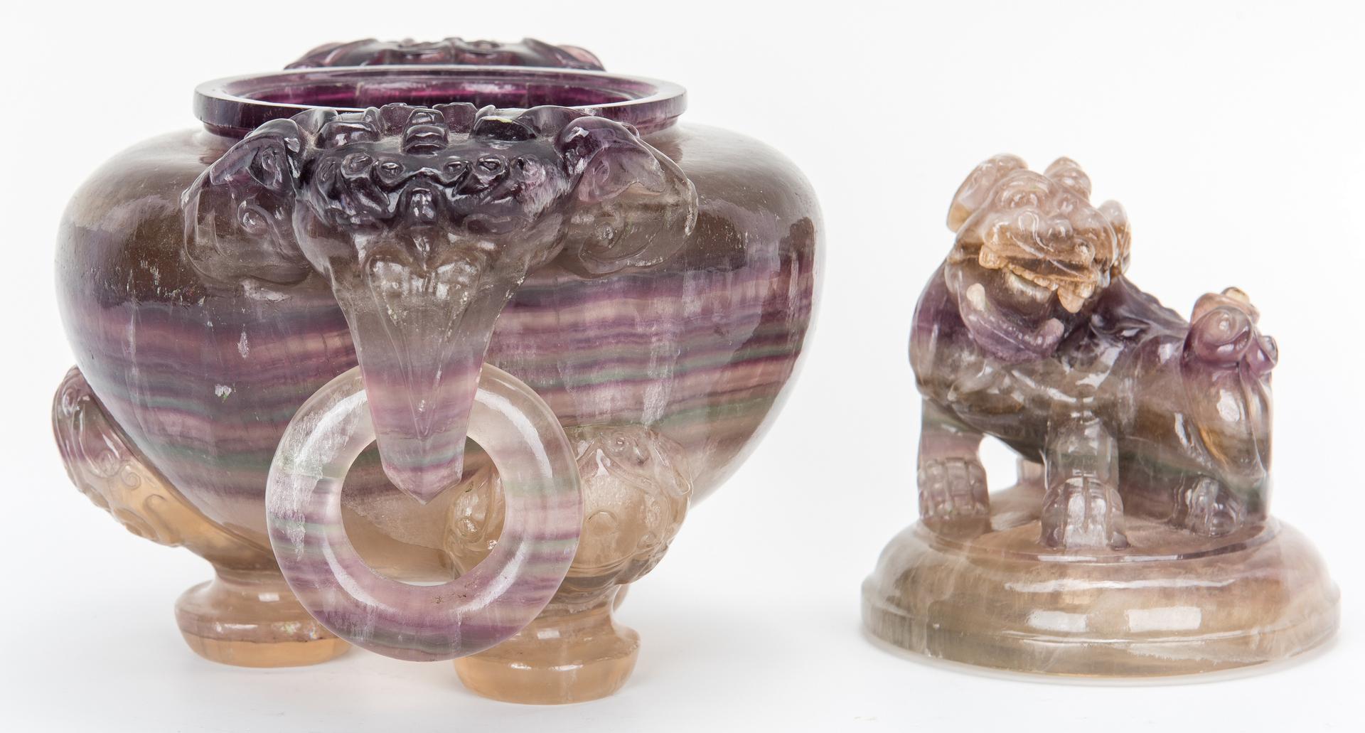 Carved Chinese Agate Censer w/ Foo Dog Finial - Image 5 of 15