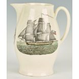 Liverpool Creamware Jug w/ American Ship & Flag