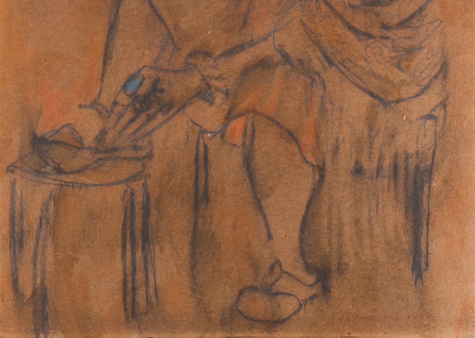 Zero Mostel Graphite & Pastel Drawing, Seated Woman - Image 4 of 7