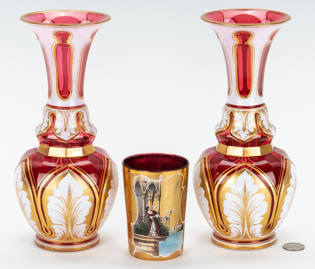 3 Bohemian Glass Items, Vases & Tumbler - Image 2 of 15