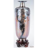Art Glass Vase with Sterling Overlay