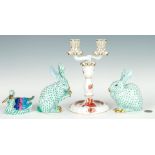 3 Herend Animals plus Candleabra