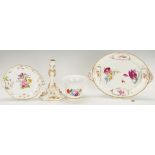 Meissen Candlestick, Leaf Bowl, Cachepot + Platter