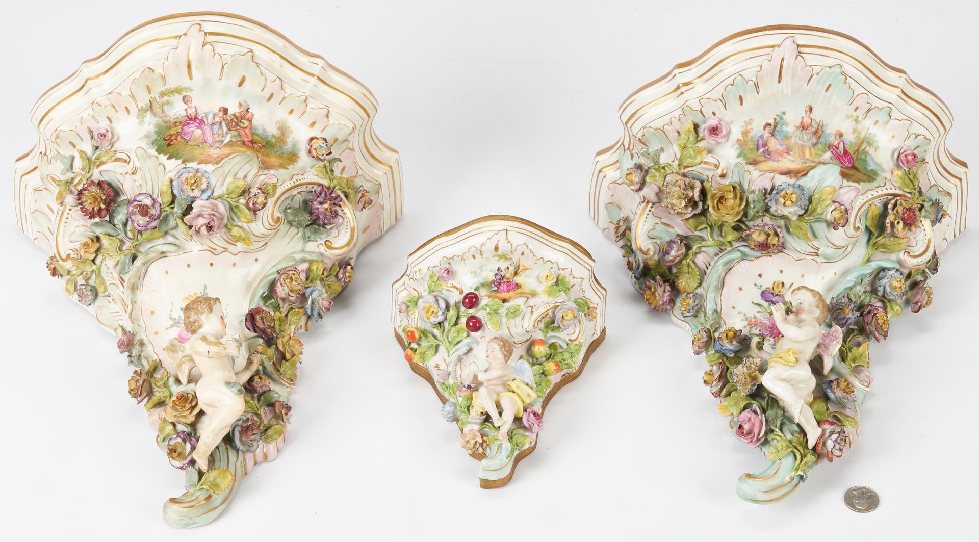 3 Meissen Style Porcelain Wall Brackets - Image 3 of 17