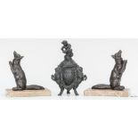 Bronze Covered Urn and Pair of Fox Bookends