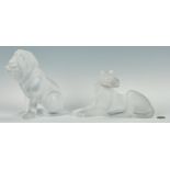 Two Art Glass Lalique Lion Figures