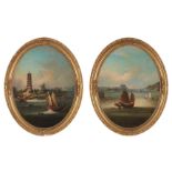 Pair of China Trade Scenes, U.S. Flag