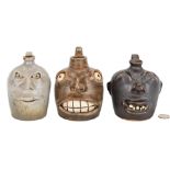 3 Southern Folk Pottery Face Jugs