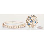 14K Sapphire and Pearl Brooch & 14K Pearl Bangle Bracelet